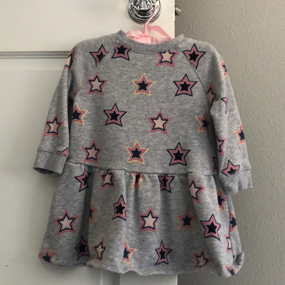 Star sweat shirt dress with metallic gold detail